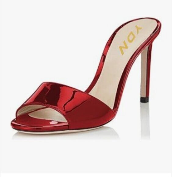 Shoes - YDN Red Comfy High Heel Mules Slip on Clog Sandals Open Toe Dress Slide Shoes